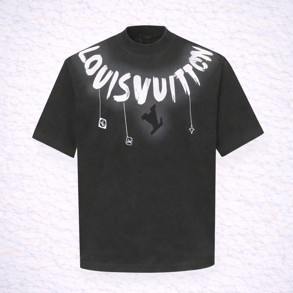 Louis Vuitton – T-shirt Noir Logo Graffiti Col Signature