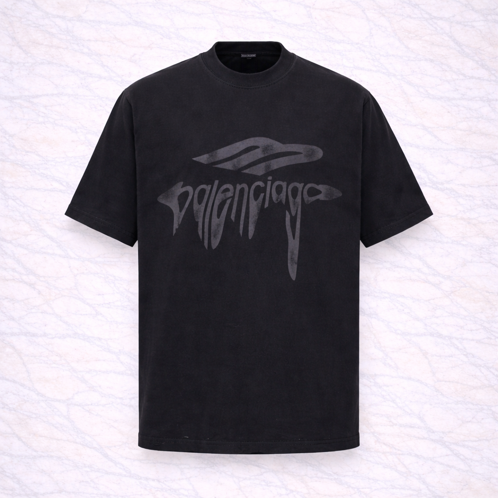 Balenciaga – T-shirt Noir Logo Graffiti Ton-sur-Ton