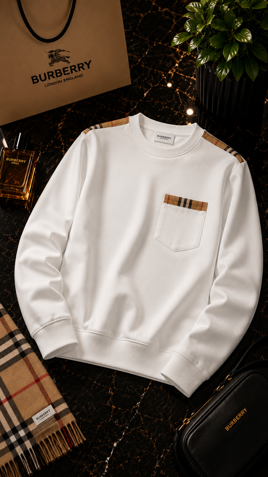 Burberry – Sweat Blanc Poche Check Signature