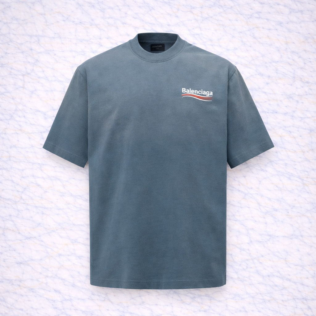 Balenciaga - T-shirt gris bleu logo brodé