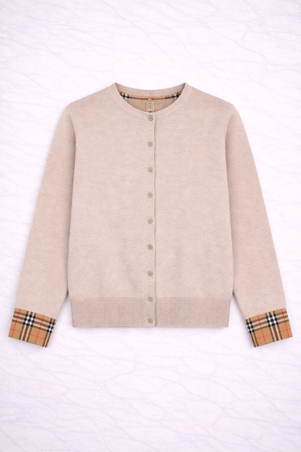 Burberry – Cardigan Beige Détails Check Signature