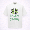 Balenciaga – T-shirt Blanc Logo Graffiti Vert & Noir